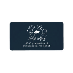Quirky Graduation Icons Navy Blue Return Address Label