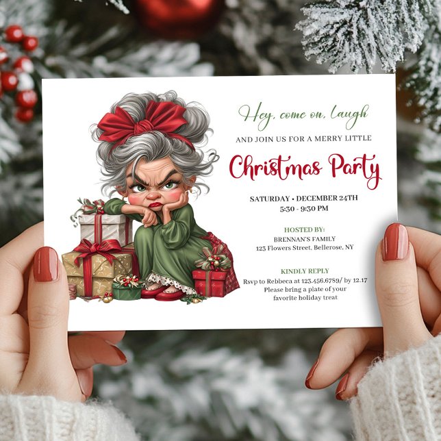 Quirky Grandma Christmas Cartoon Party Invitation (Quirky Grandma Christmas Cartoon Party Invitation)