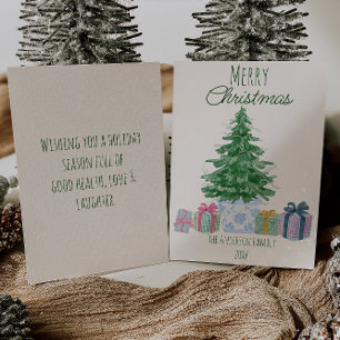 Quirky Green Christmas Tree Presents Non-Photo Holiday Card