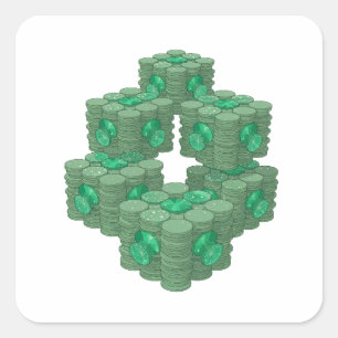 Quirky Green GREEN COINS AND EMERALDS Square Sticker