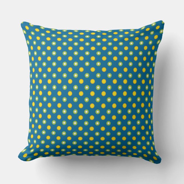 Quirky Green Yellow Polka Dots on Dark Blue Cushion (Front)
