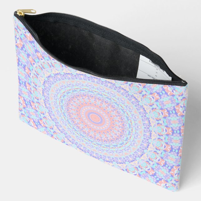 Quirky Groovy Eclectic Bohemian Pastel Mandala Accessory Pouch (Open)