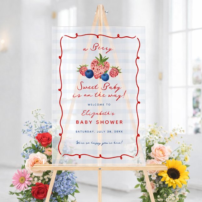 Quirky Hand Drawn Berry Sweet Baby Shower Acrylic  Sign (Quirky Hand Drawn Berry Sweet Baby Shower Acrylic Sign)