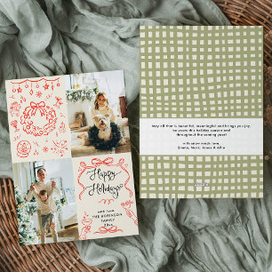 Quirky Hand Drawn Bows Boho Merry Christmas Photo Holiday Card