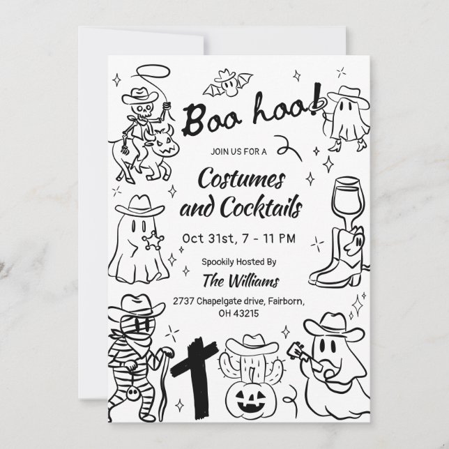 Quirky Hand Drawn Cowboy Theme Halloween Party  Invitation (Front)
