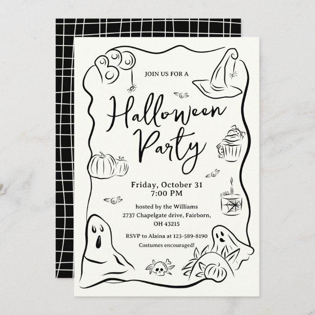 Quirky Hand Drawn Doodle Halloween Party  Invitation (Front/Back)