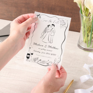 Quirky Hand Drawn Doodles Wedding Save the Date Vellum Invitations