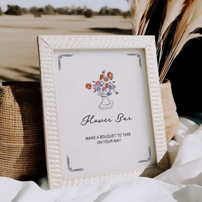 Quirky Hand Drawn Floral Urn Flower Bar Poster (Creator Uploaded)