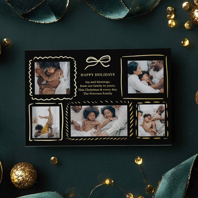 Quirky Hand-Drawn Frames 5-Photo Christmas Foil Holiday Card (Quirky Hand-Drawn Frames 5-Photo Christmas Foil Holiday Card)