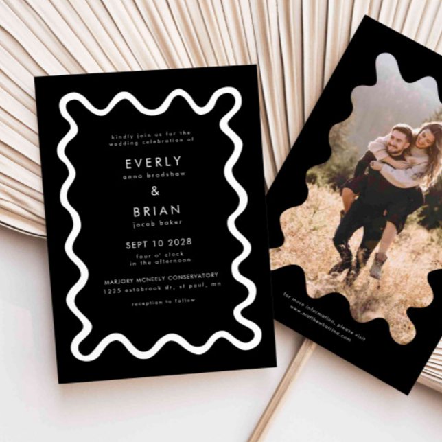 Quirky Hand Drawn Line Black Wedding Invitation (Creator Uploaded)