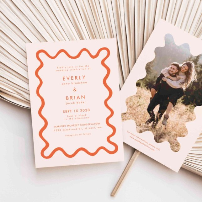 Quirky Hand Drawn Line Orange Wedding Invitation (Creator Uploaded)