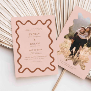 Quirky Hand Drawn Line Terracotta Wedding Invitation