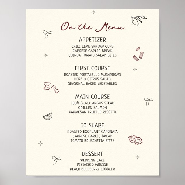 Quirky Hand Drawn Maroon Menu Poster (Front)
