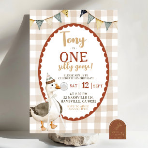 Quirky Hand-Drawn One Silly Goose Birthday Invitation