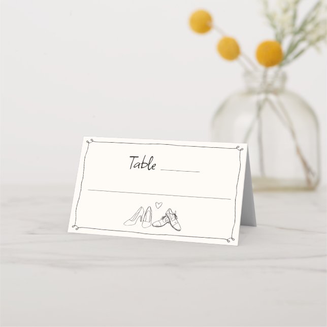 Quirky Hand Drawn Shoes Doodle Table Place Cards (Front)