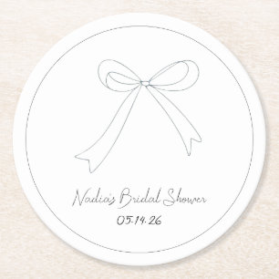Quirky Hand Drawn Sketch Style Bow Bridal Shower Round Paper Coaster