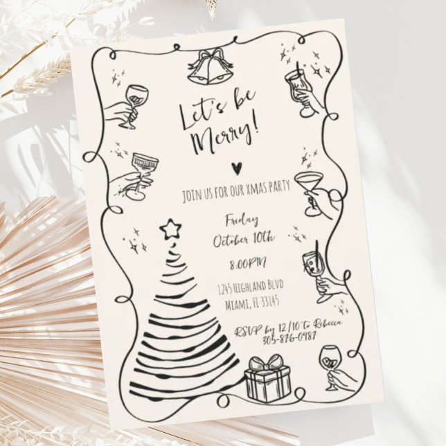 Quirky Hand Drawn Squiggle Christmas Party Invitation (Creator Uploaded)
