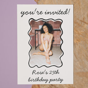 Quirky Hand Drawn Wavy Border Photo Birthday Party Invitation