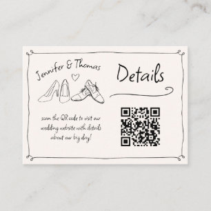 Quirky Hand Drawn Wedding Shoes QR Code Detail Enclosure Card
