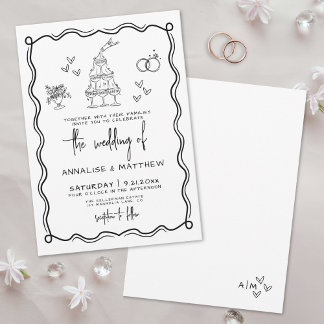 Quirky Hand Drawn Whimsical Wedding Invitation
