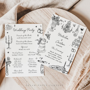Quirky Hand Drawn Whimsical Wedding Program Invitation