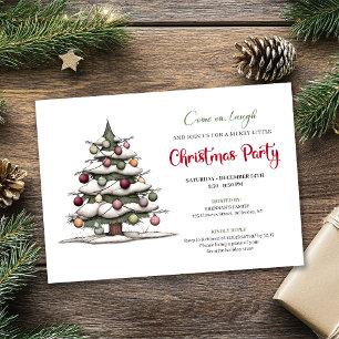 Quirky hand painted tree modern holiday invitation