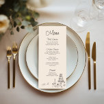 Quirky Handwritten Wedding Menu<br><div class="desc">Quirky and whimsical wedding menu card. This menu card features a beautiful handwritten font in a fun and playful style and has fully customisable text. On the bottom of the menu is a hand drawn illustration of a wedding cake as well as a monogram of the couple. The menu comes...</div>