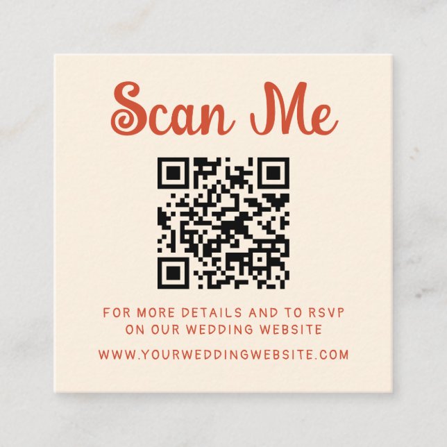 Quirky Handwritten Wedding QR Code RSVP Enclosure Card (Front)