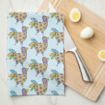 Quirky Hen Doodle Pattern Tea Towel<br><div class="desc">Colourful repeat doodle pattern of a hen on light blue background.</div>
