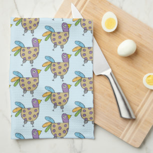 Quirky Hen Doodle Pattern Tea Towel