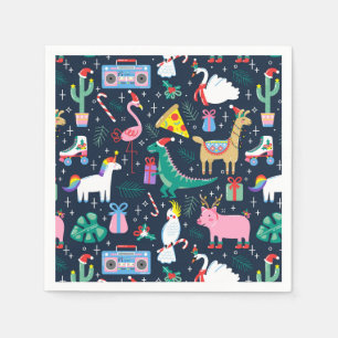 Quirky Holiday Animals and Icons Pattern Napkin