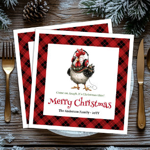 Quirky holiday chickens personalized name napkins