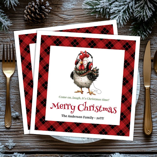 Quirky holiday chickens personalized name napkins (Quirky holiday chickens personalized name napkins)