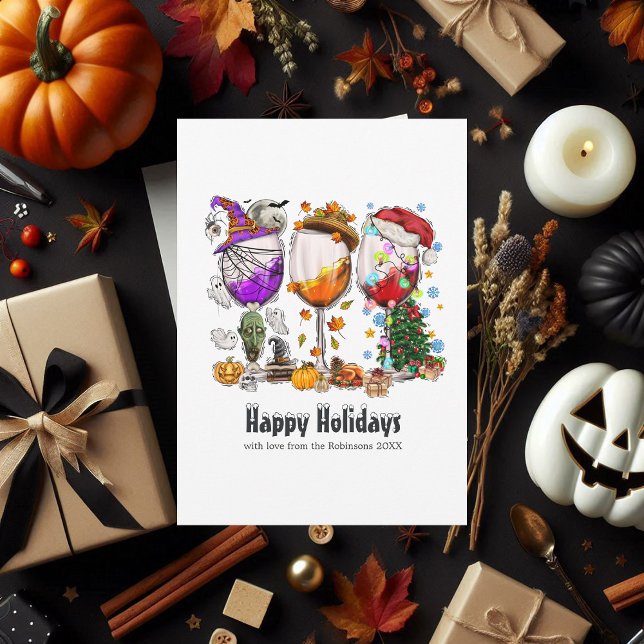 Quirky Holiday Collage Wine Glasses Greeting (Quirky Holiday Collage Wine Glasses Greeting Card)
