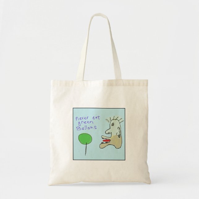 Quirky Illustrated Eat Green Balloons Tote Bag (Front)