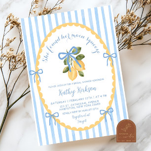 Quirky Illustration Blue Bow Lemon Italian Bridal Invitation