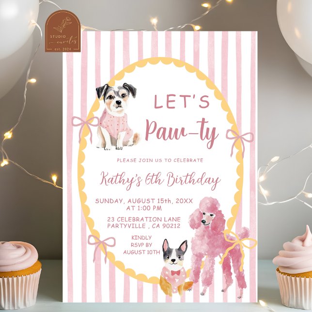 Quirky Illustration Dog Let's pawty Birthday Invitation (Creator Uploaded)