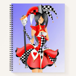 Quirky Jester and Puppet King blue red Notebook