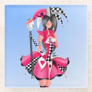 quirky jester and puppet king glass coaster