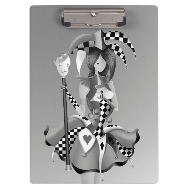 Quirky Jester and Puppet King Grey  Clipboard (Front)