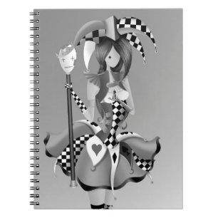 Quirky Jester and Puppet King Grey Monochrome  Notebook
