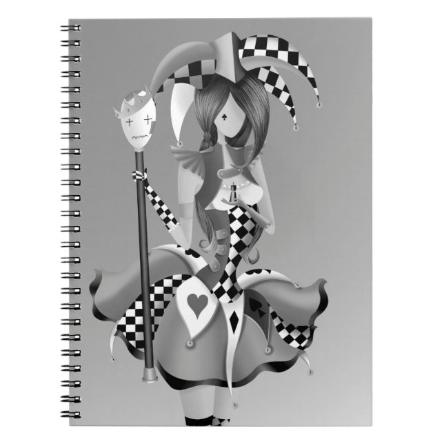 Quirky Jester and Puppet King Grey Monochrome  Notebook (Front)
