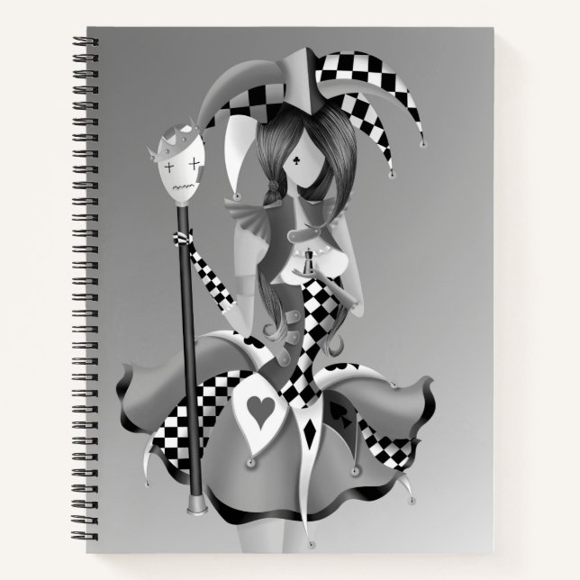 Quirky Jester and Puppet King   grey monochrome  Notebook (Front)