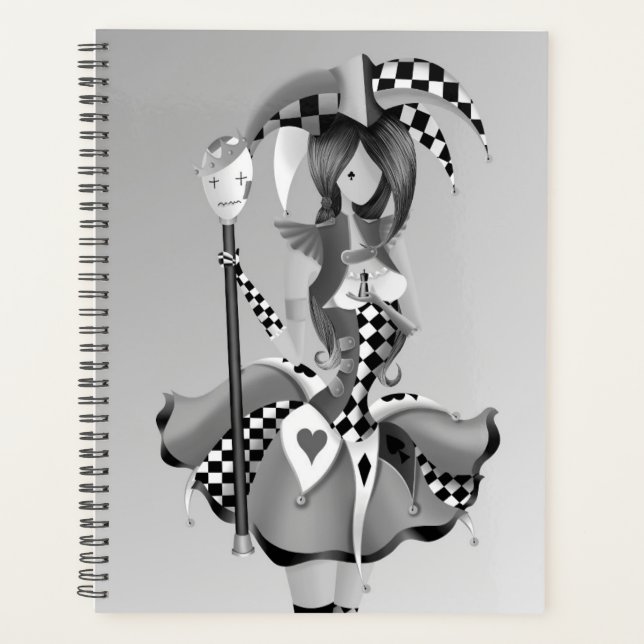 Quirky Jester and Puppet King  Grey  Planner (Front)