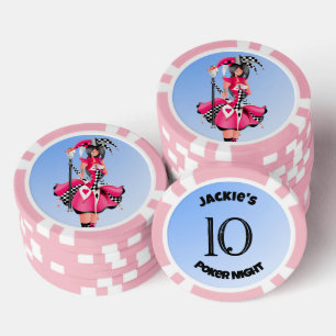 Quirky Jester and puppet king Pink 10 Poker Chips