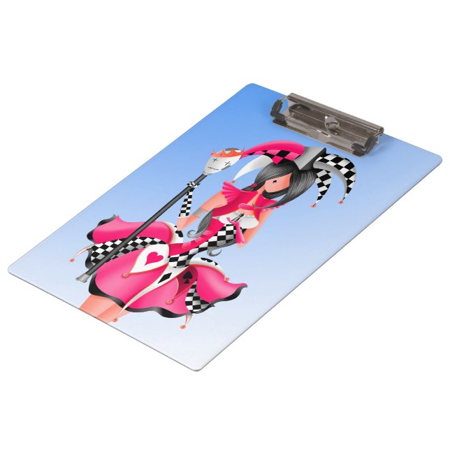 Quirky Jester and Puppet King Pink Blue  Clipboard (Angled)