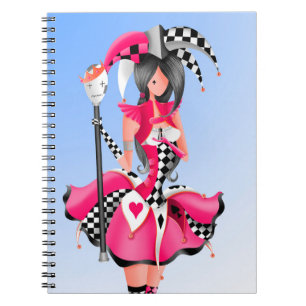 Quirky Jester and Puppet King Pink Notebook
