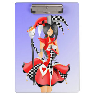 Quirky Jester and Puppet King Red Blue Clipboard