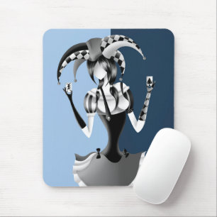 Quirky Jester Holding two Playing Cards Mouse Mat