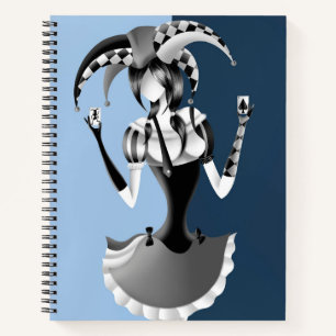 Quirky Jester Holding two Playing Cards Notebook